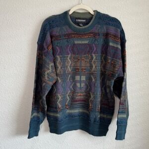 VTG‎ Expressions International Mens Large Geometric Knit Sweater Multicolor 90s